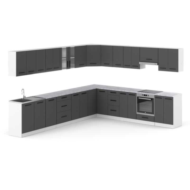 Zestaw Kuchenny Hurtownia-Mebli Z Blatem Kuchnia narożna Rossa 680cm Biały Mat Szary Mat 680x47x145 cm 1szt.