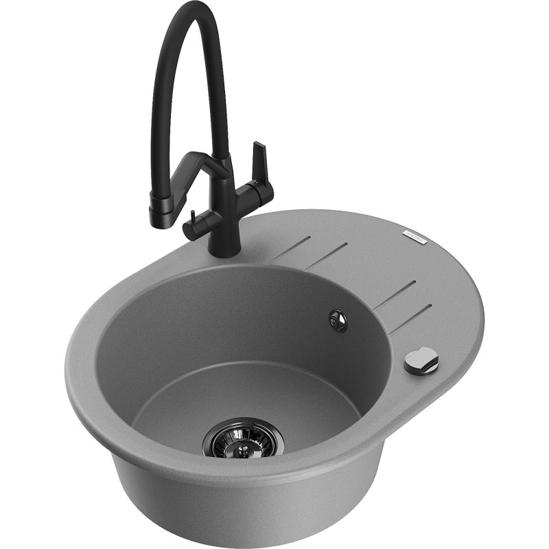 Zlewozmywak granitowy 1-komorowy Mexen Kevin z ociekaczem i baterią kuchenną Aster beżowy - 6517-69-73450-70-B 1 szt.