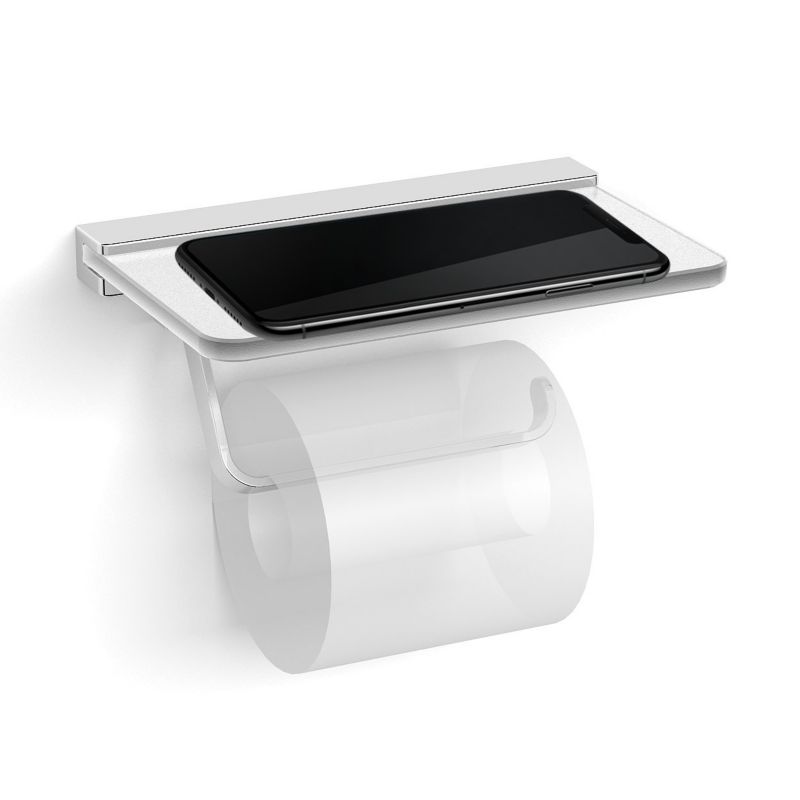 Uchwyt na papier Oltens Vernal z półką, chromowany, nowoczesny design, mosiądz, 1 szt.