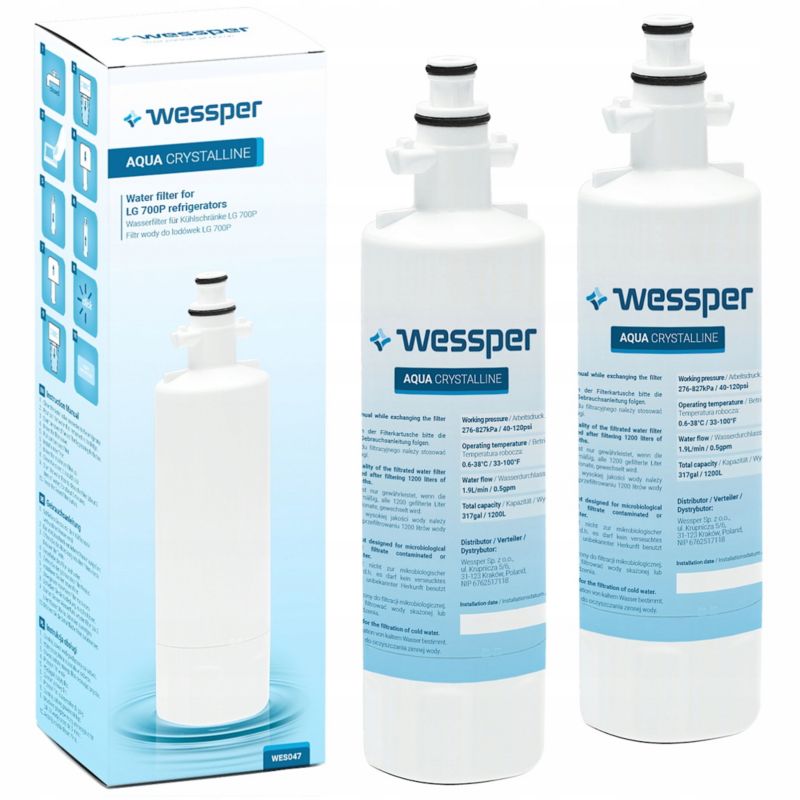 Filtr wody, Wessper, do lodówek LG, wewnętrzny, zamiennik ADQ36006101 ADQ36006102 PD00001835, wkład, 2szt
