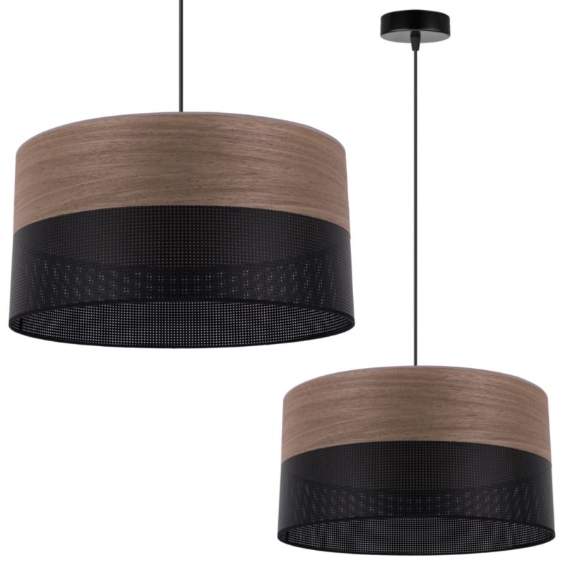 Lampa sufitowa wisząca Light Home LH Wood 1x E27 60W fornir orzech klosz/czarny 40cm 1szt.