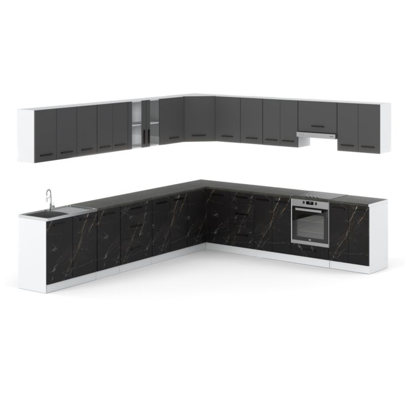 Zestaw Kuchenny Hurtownia-Mebli Z Blatem Kuchnia narożna Rossa 680cm Biały Mat Szary Mat/San Sebastian 680x47x145 cm 1szt.