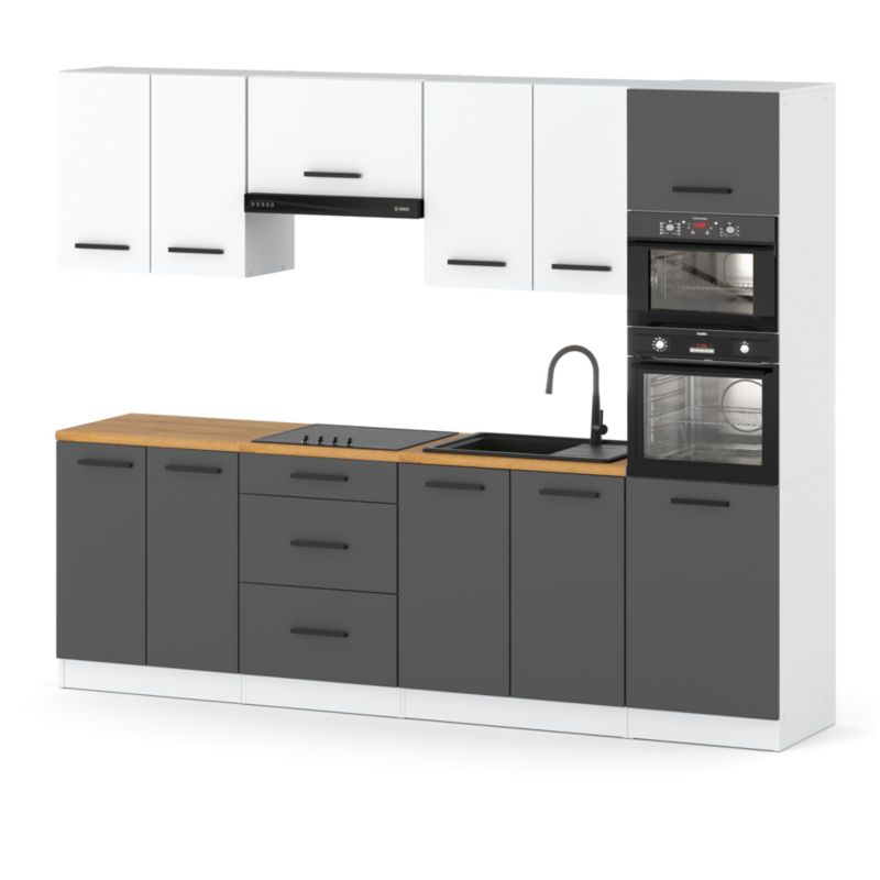 Zestaw Kuchenny Hurtownia-Mebli Z Blatem Kuchnia Marra 260cm Biały Mat Biały Mat/Szary Mat 260x47x217 cm 1szt.