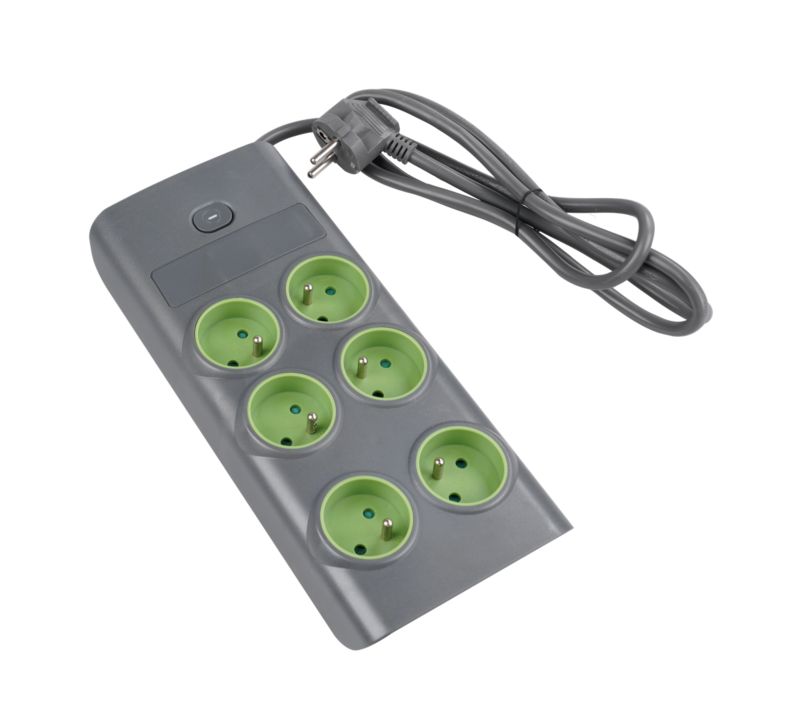 Przedłużacz mieszkaniowy 6 gniazdkowy z uziemieniem 1,5 m szaro-zielony