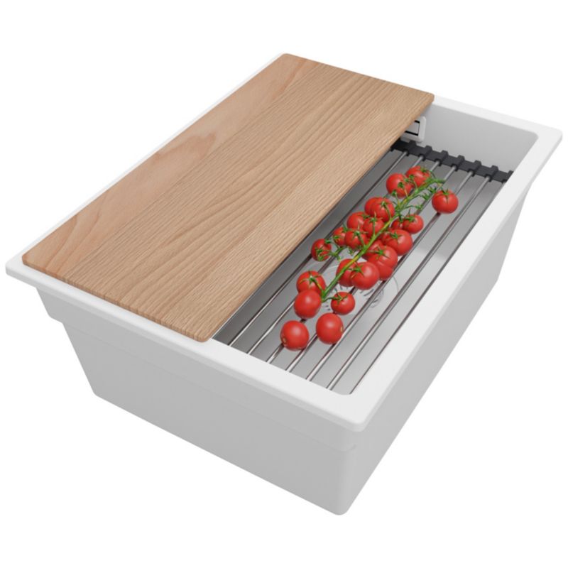 Zlewozmywak Praga Slim PRIMAGRAN Nablatowy 36x47cm do szafki od 40cm z Syfonem i Dodatkiem Cały Biały 1 szt.