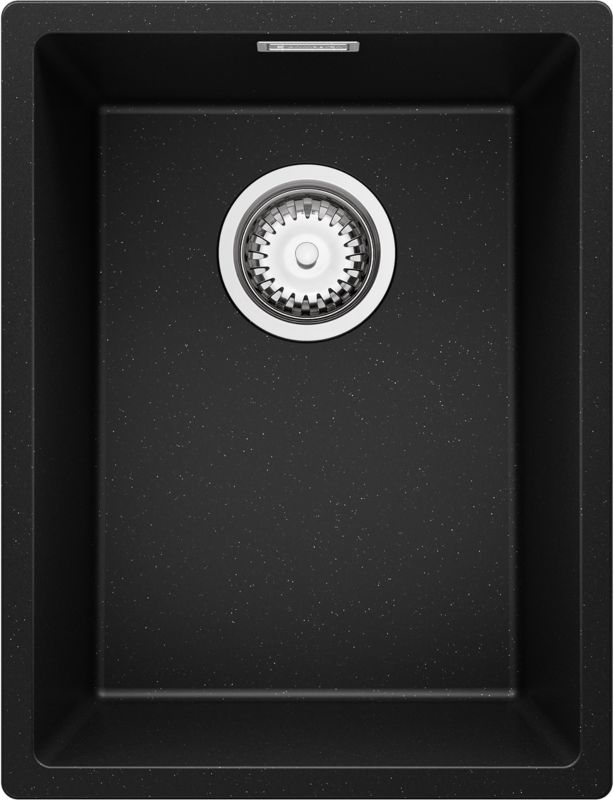 Zlewozmywak Londyn Slim PRIMAGRAN Nablatowy 36x47cm do szafki od 40cm, Czarny Metalik + Syfon, S030, 1 szt.