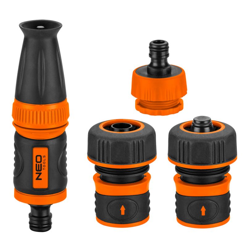 Zestaw z pistoletem zraszającym NEO TOOLS 3/4" ze zraszaczem prostym, złaczkami i przyłaczem do kranu 1 kpl