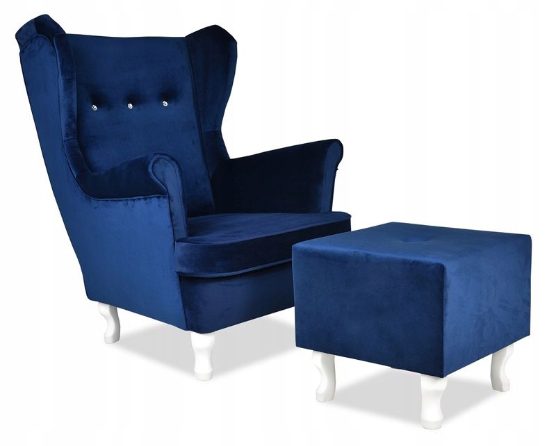 Fotel uszak do salonu z podnóżkiem Family Meble ARI chabrowy 1szt