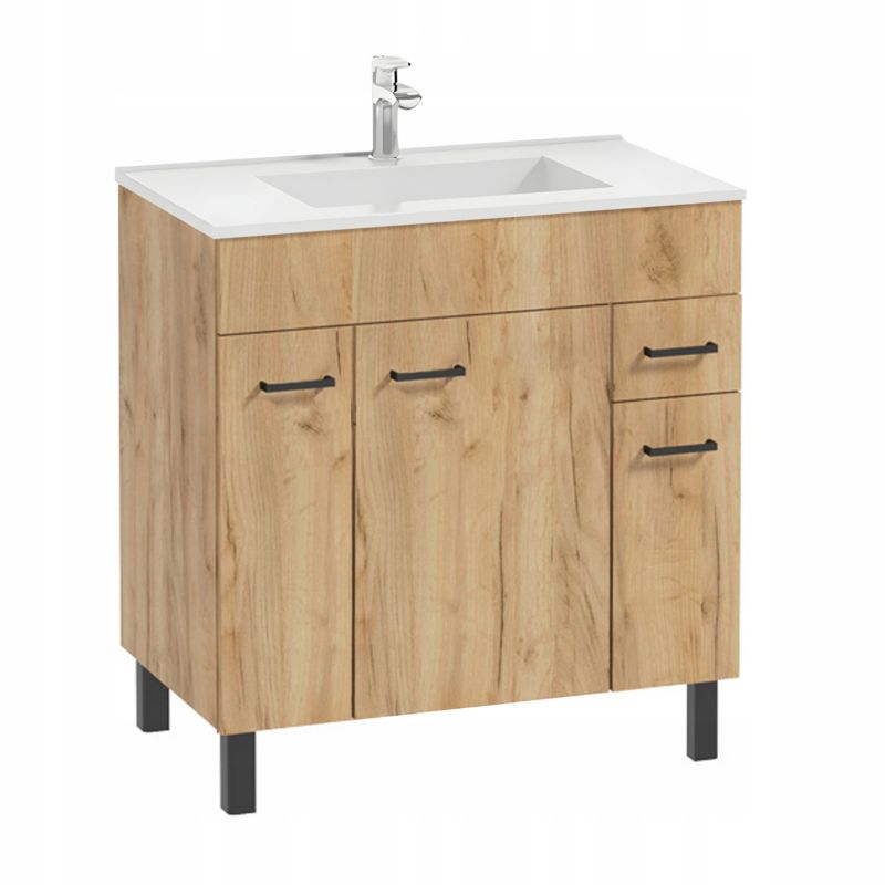 Szafka Dąb Craft Łazienkowa z Umywalką 800x470 mm Stojąca Połysk Drzwi Szuflada 1 szt