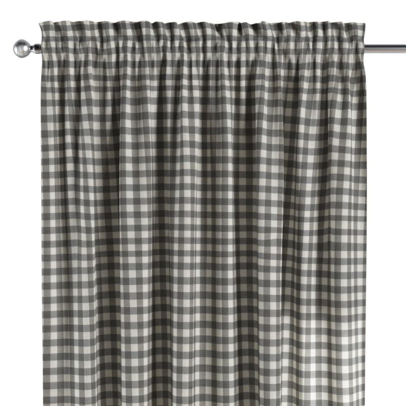 Zasłona na kanale z grzywką 1 szt. 130 x 245 cm Dekoria szaro-biała kratka (1,5x1,5cm) 1 szt.