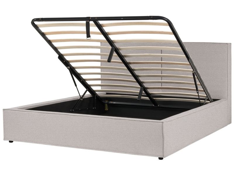 Łóżko z pojemnikiem tapicerowane 180 x 200 cm jasnoszare Moissac 1 szt.