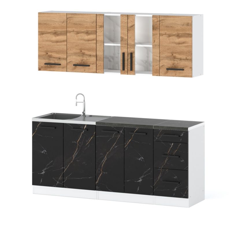 Zestaw Kuchenny Hurtownia-Mebli Z Blatem Kuchnia Rest 200cm Biały Mat Dąb Wotan/San Sebastian 200x47x145 cm 1szt.