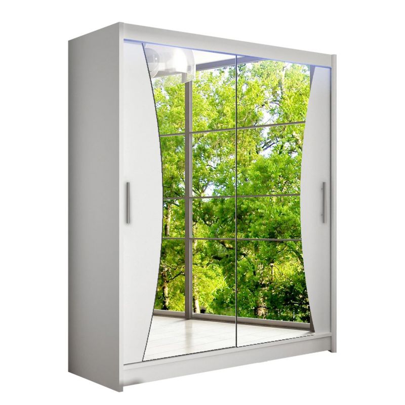 Szafa MIRJAN 24 z drzwiami przesuwnymi Presto IX z oświetleniem RGB biały/lustro 1 szt.