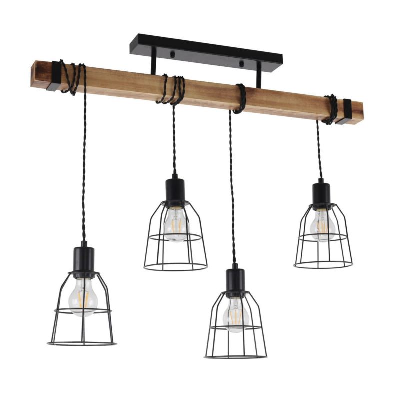 Lampa sufitowa wisząca Italux Ponte 1707 czarna-jasne drewno industrialna 4xE27 x 1 szt.