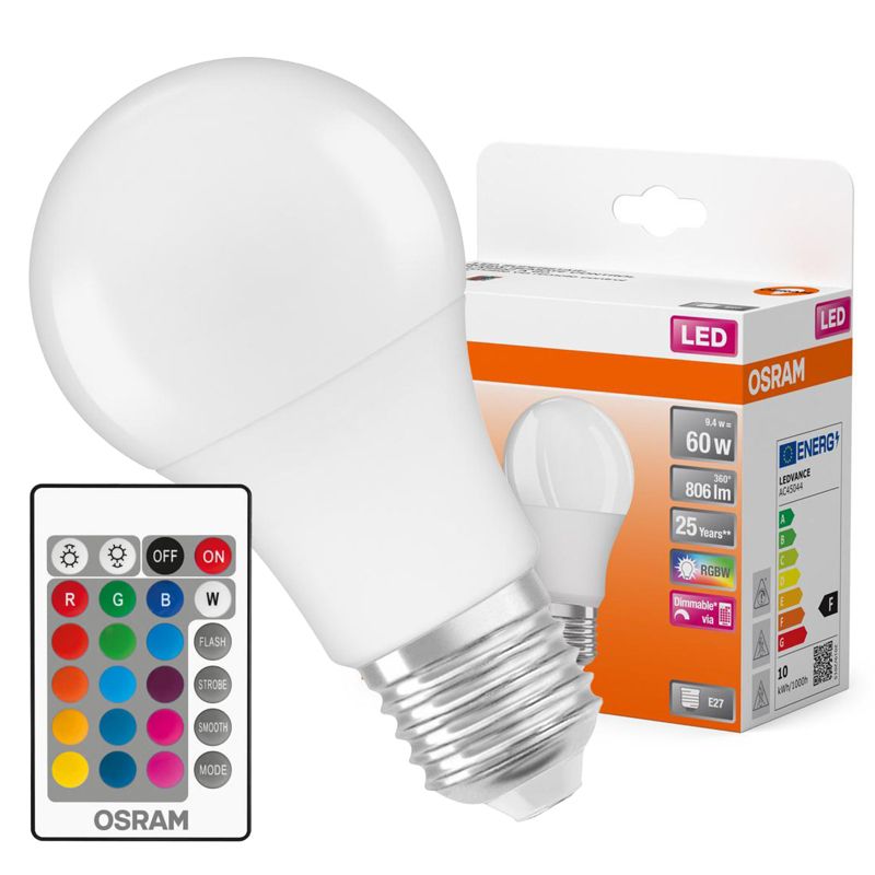 Żarówka LED Osram A60 E27 9.4W 806lm 2700K RGBW 200st Ściemnialna Pilot Filament 2 szt.