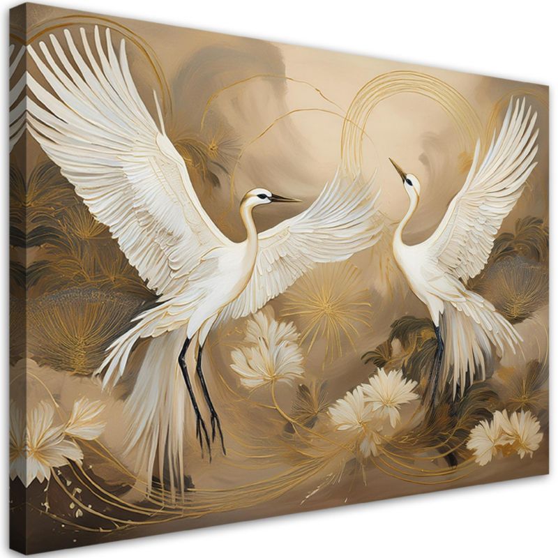 Obraz do salonu sypialni Feeby Białe Żurawie Ptaki Zwierzęta 100x70 cm 1szt