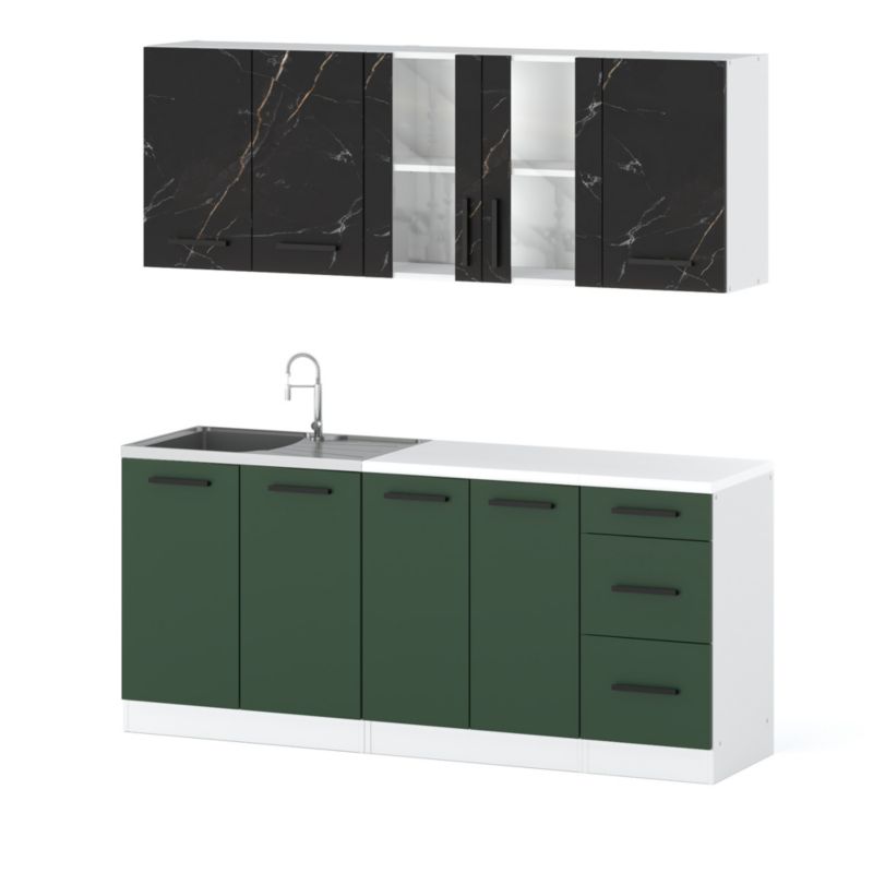 Zestaw Kuchenny Hurtownia-Mebli Z Blatem Kuchnia Rest 200cm Biały Mat San Sebastian/Butelkowa Zieleń 200x47x145 cm 1szt.