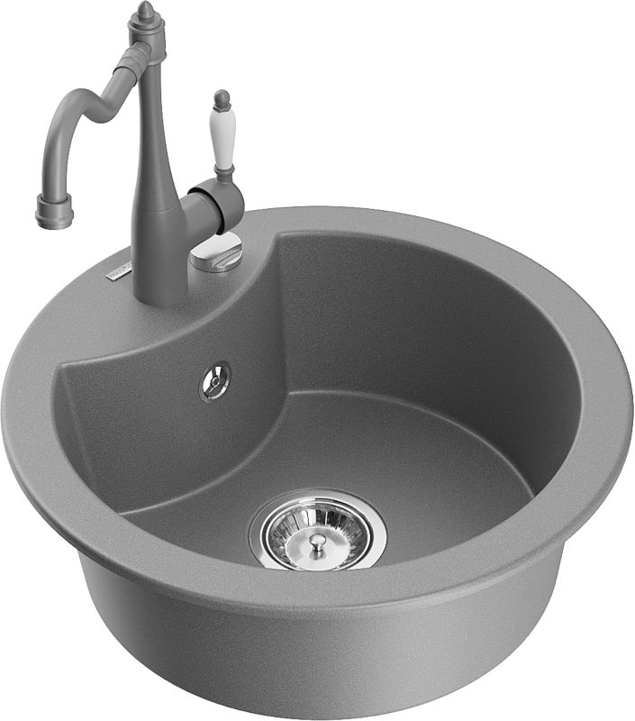 Zlewozmywak granitowy Mexen Diego 1-komorowy z baterią kuchenną Duero beżowy - 6512-69-671600-70 1 szt.