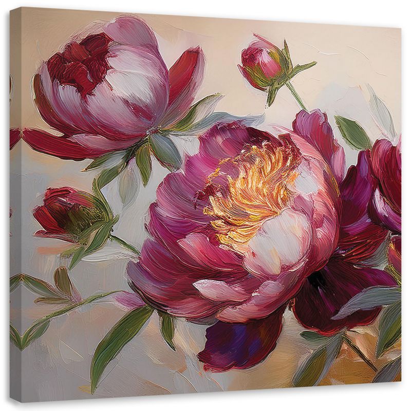 Obraz na płótnie Feeby Piwonie Kwiaty Czerwone Natura 50x50cm 1szt