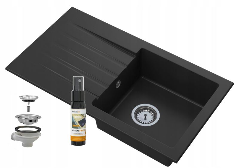 Zlewozmywak Granitowy Granitan Melgar Jednokomorowy z Ociekaczem i Syfonem 1 kpl.