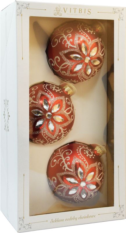 Bombki szklane Vitbis dekorowane 100 mm 3 szt. wersja 2