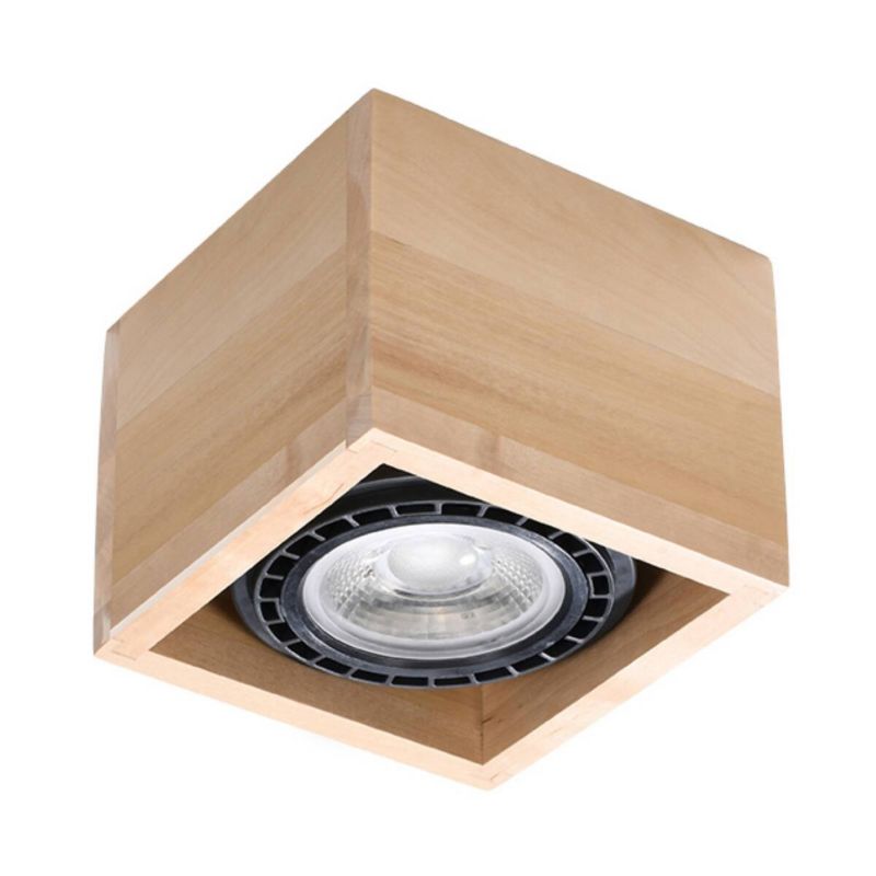 Oprawa sufitowa spot Sollux Lighting Quatro naturalne drewno 1 x GU10 x IP20 wym: 10 x 14 x 14 cm - 1 szt.