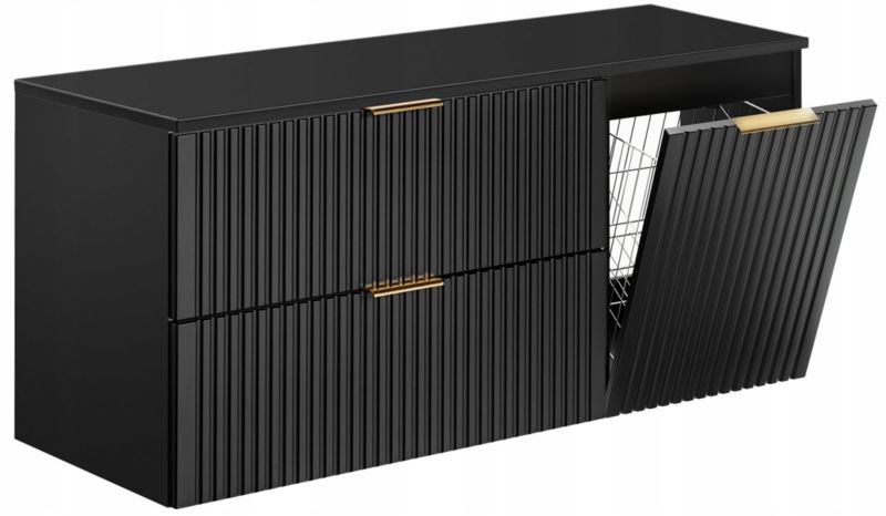 Szafka pod umywalkę Furnidea 120 cm ryflowana z koszem na pranie czarna z blatem czarnym Adel 1 szt.