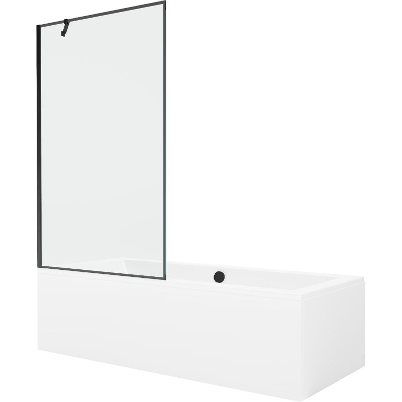 Wanna prostokątna Mexen Cube 180 x 80 cm z obudową i parawanem 1-skrzydłowym 100 cm czarny wzór 550518080X9510007070 1 szt.