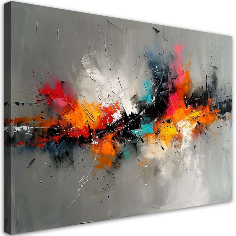 Obraz na płótnie Feeby Kolorowa Abstrakcja Ekspresja na szarym tle 100x70cm 1szt