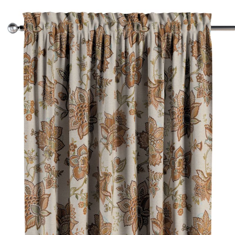 Zasłona na kanale z grzywką 1 szt. 130 x 245 cm Dekoria beżowe kwiaty 1 szt.