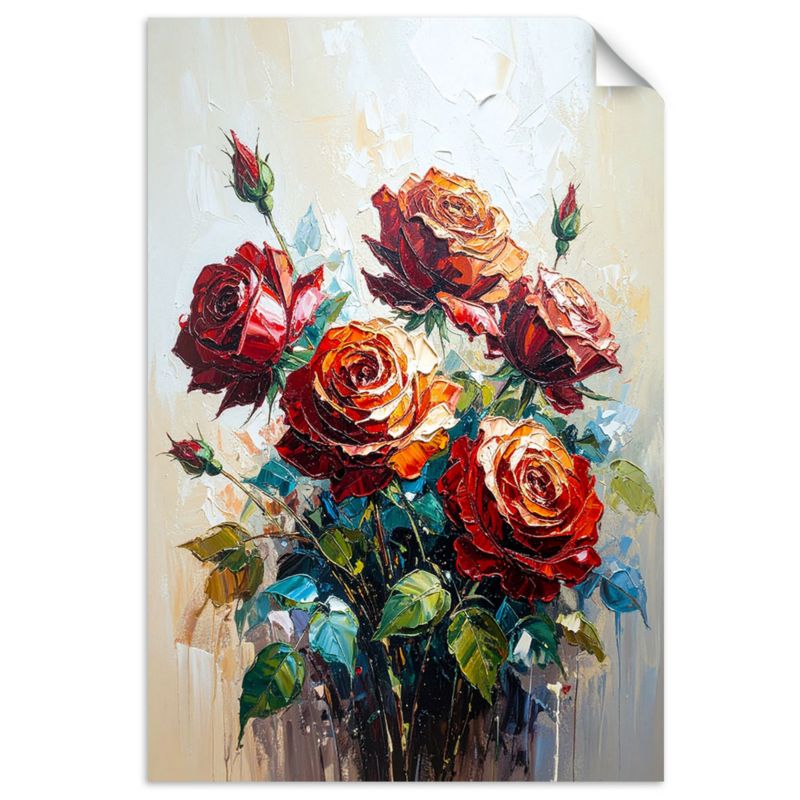 Naklejka na ścianę do salonu sypialni Feeby Czerwone Róże Kwiaty imitacja farby 70x100cm 1szt