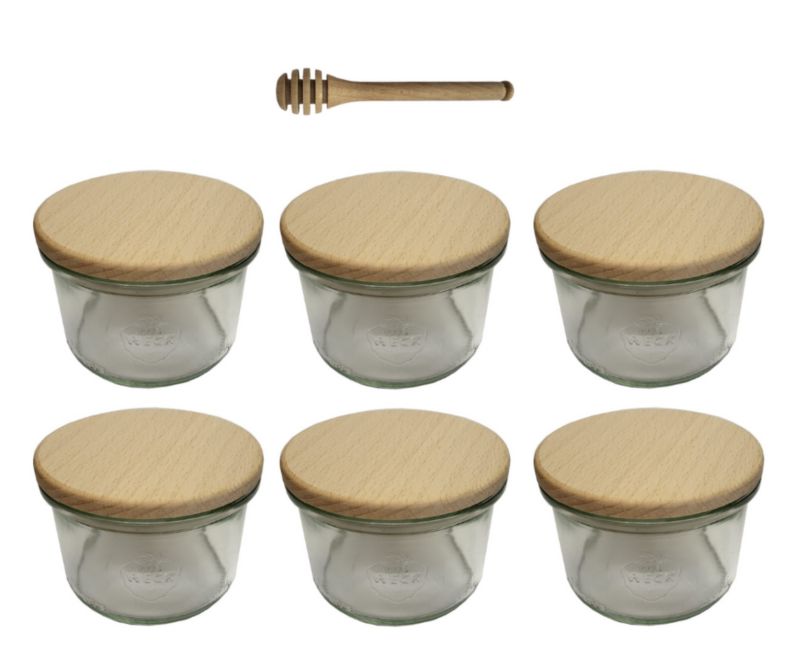 Słoiki MODO24 Weck 200 ml fi 80 mold drewniane wieka nabierak 6 kpl.