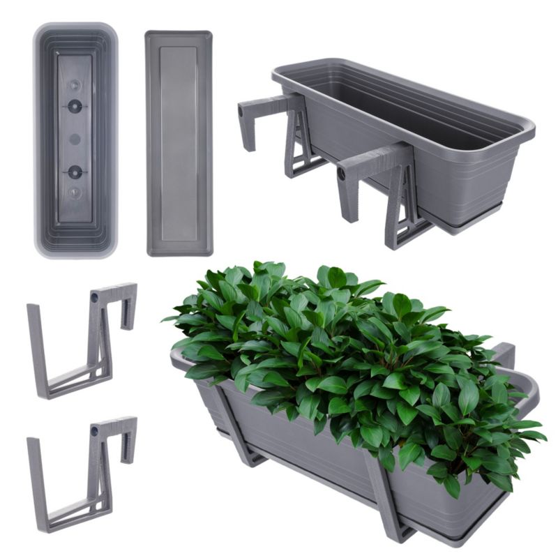 Doniczka Balkonowa KADAX Skrzynka Donica 50cm Uchwyty Podstawka Balkon Balustradę 1szt.