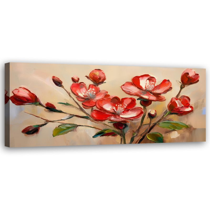 Obraz do salonu sypialni Feeby Czerwone Kwitnące Kwiaty Beżowy 150x50 cm 1 szt