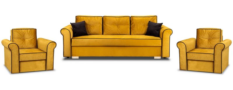 Zestaw Wypoczynkowy do Salonu Bonni Merida Sofa + 2 Fotele Żółty 1 szt.