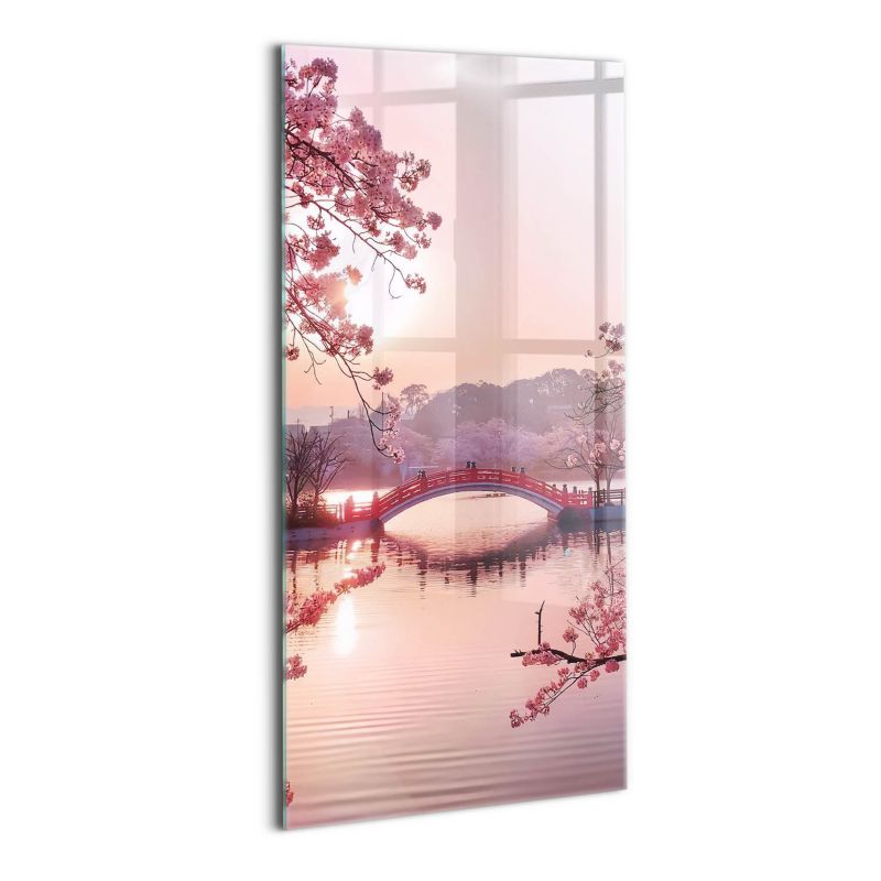 Szklany Obraz Ścienny Wallfluent 70x140 cm Kwiaty wiśni i most - styl japoński 1 szt.