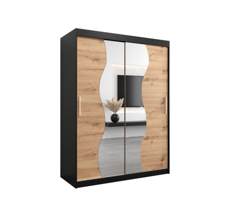 Szafa przesuwna Garderoba Abiks MADRYT 150 czarny mat + dąb artisan 1 szt.