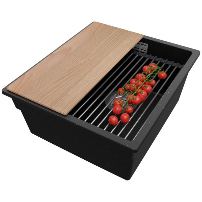 Zlewozmywak Praga Slim PRIMAGRAN Nablatowy 41x47cm do szafki od 45cm z Syfonem i Dodatkiem Czarny Metalik 1 szt.