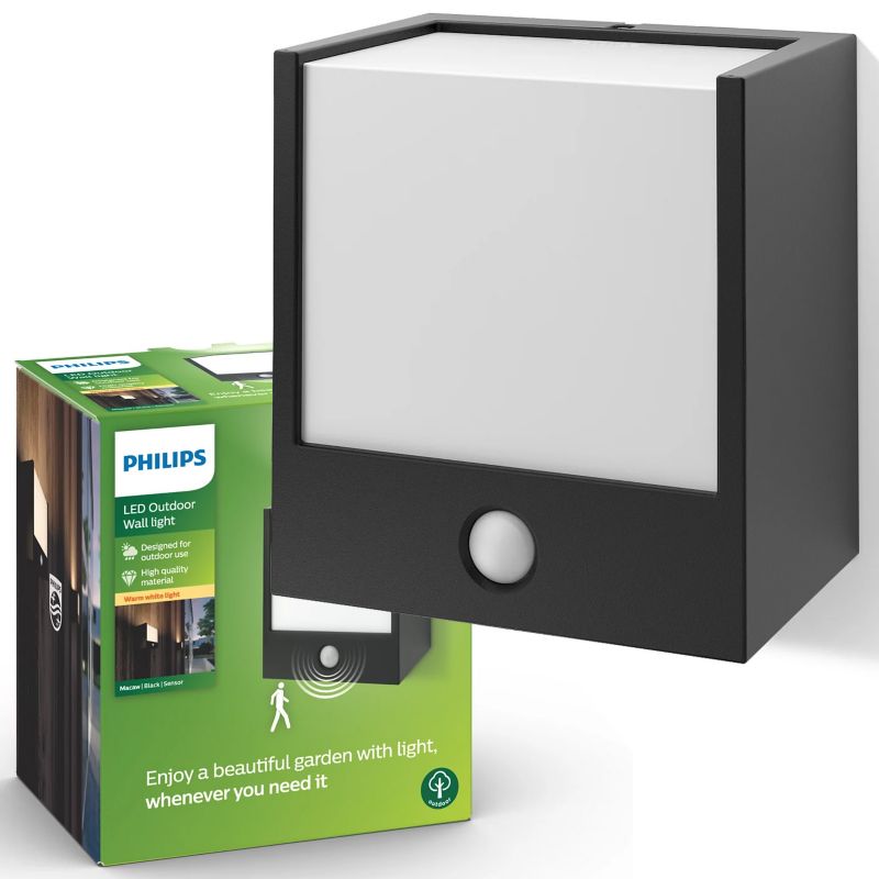 Kinkiet Ogrodowy Philips Lampa Elewacyjna Zewnętrzna LED 3.5W 320lm 2700K IP44 z czujnikiem ruchu Czarna Macaw 1 szt.
