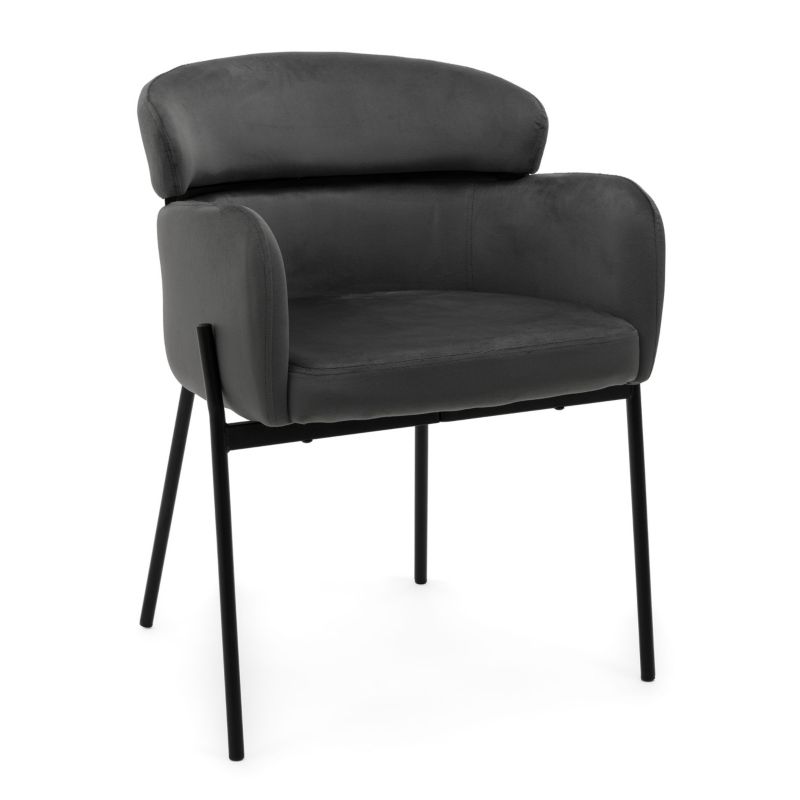 Krzesło tapicerowane New Home BOLZANO szare welurowe z podłokietnikami 1 szt.