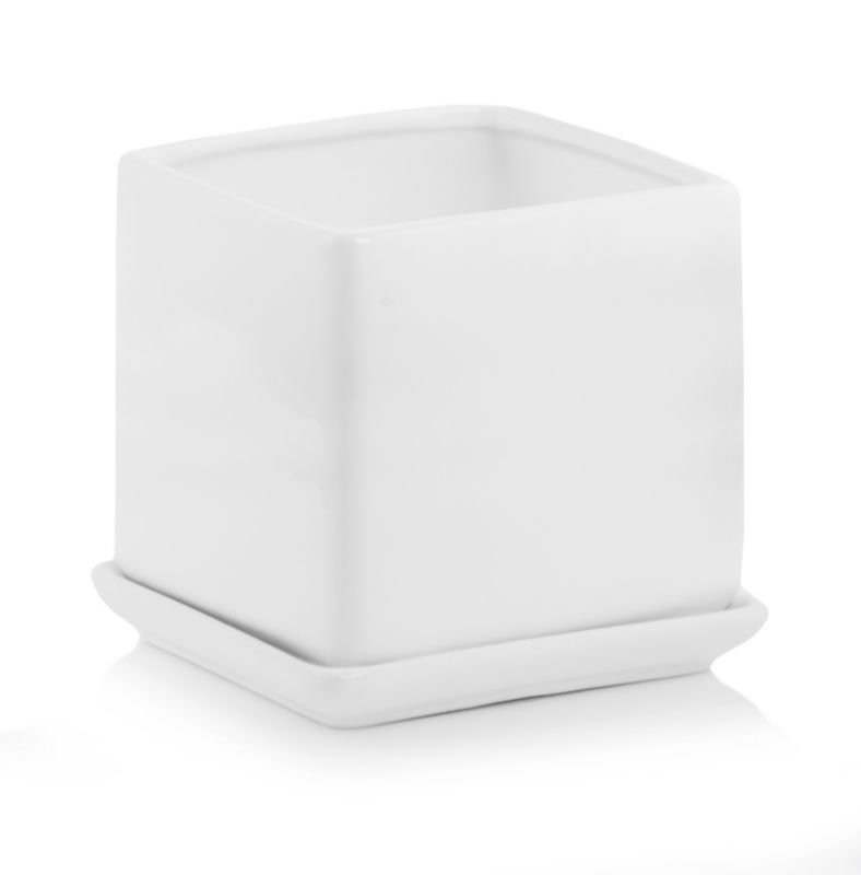 Doniczka z podstawką kwadratowa 12 cm biała