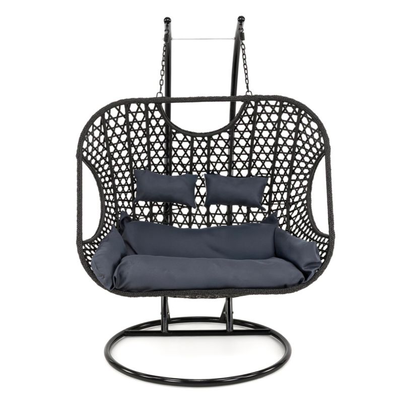 Fotel wiszący ogrodowy dwuosobowy MebleMWM XXL SC-N1 czarny poduszki szare 1 szt.