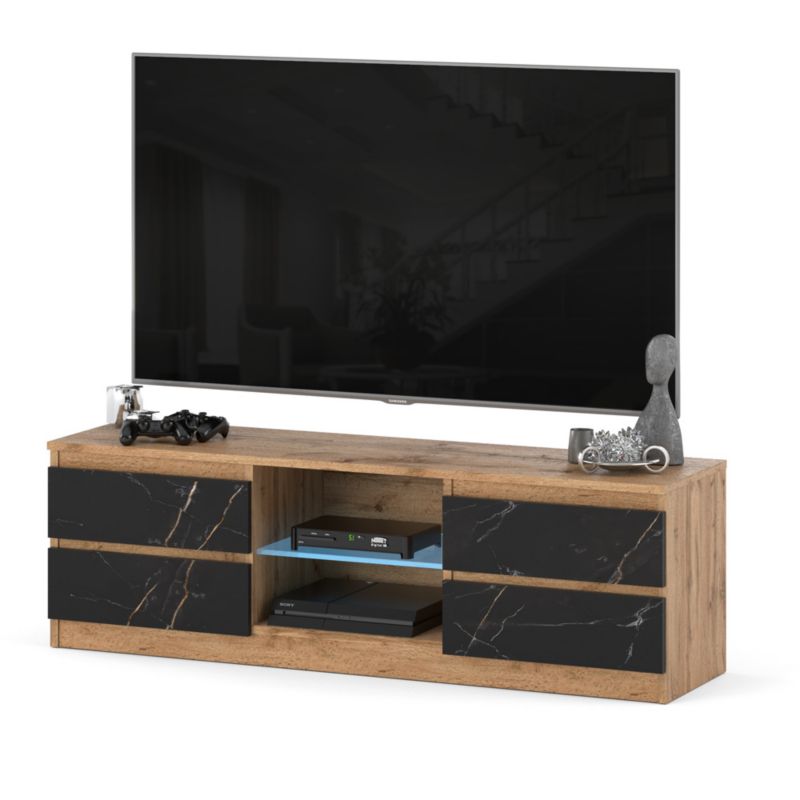 Komoda RTV Hurtownia-Mebli Szuflady 4 RTV Quattro 138 138cm Dąb Wotan San Sebastian 138x35x45 cm 1szt.