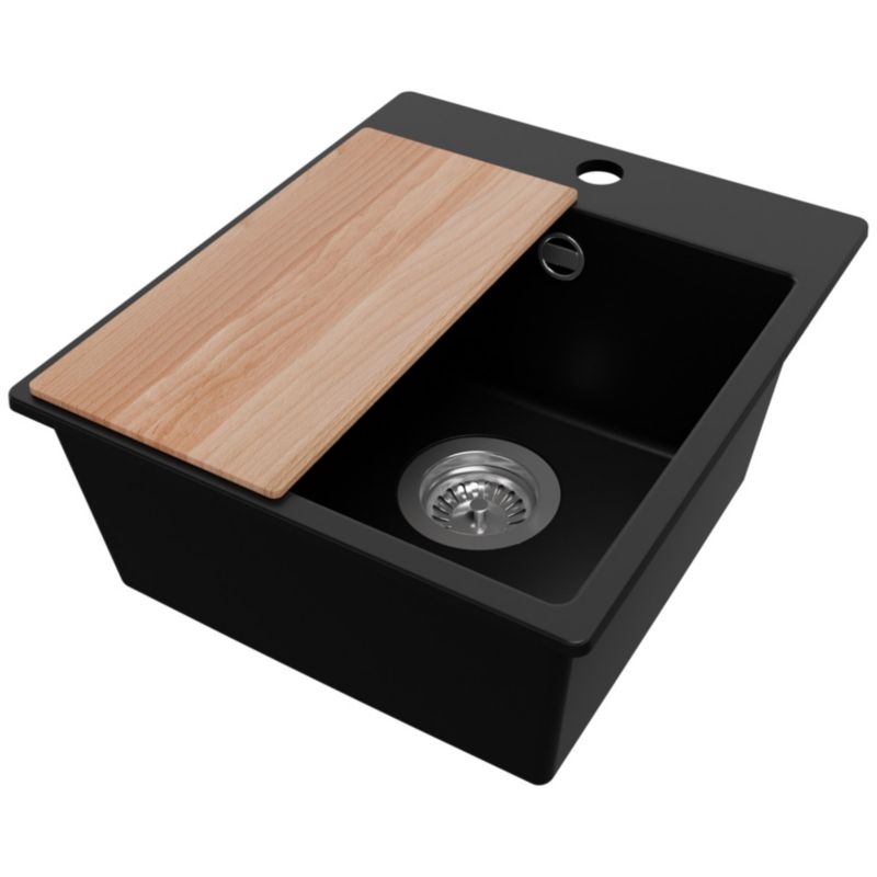 Zlewozmywak Ryga Easy PRIMAGRAN Nablatowy 38x44cm do szafki od 40cm z Syfonem i Dodatkiem Czarny 1 szt.