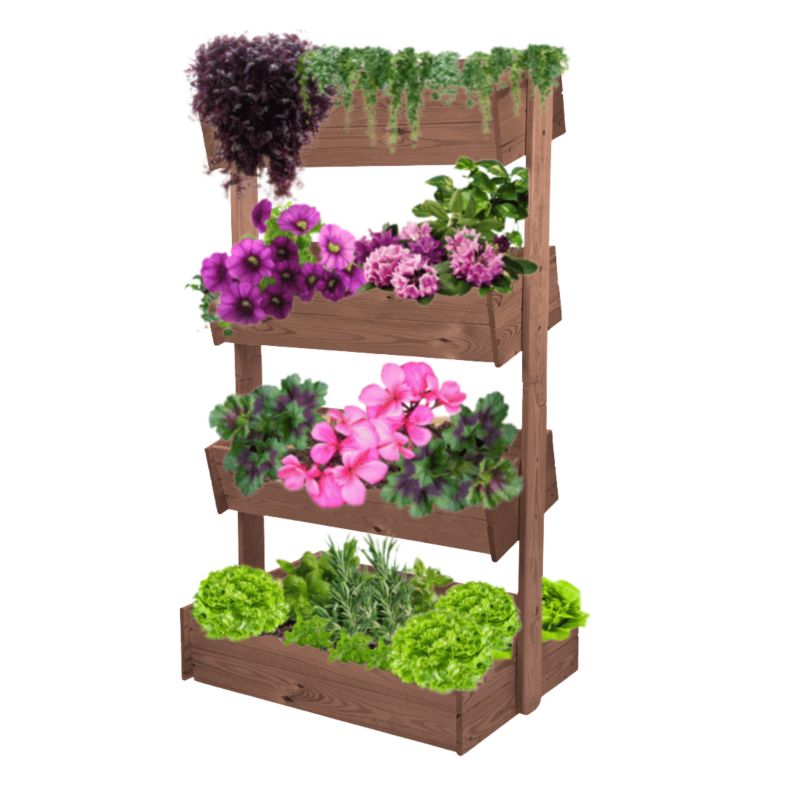 Kwietnik tarasowy drewniany MODO24 146 cm 4 półki impregnacja brązowa kwiaty eco 1 szt.