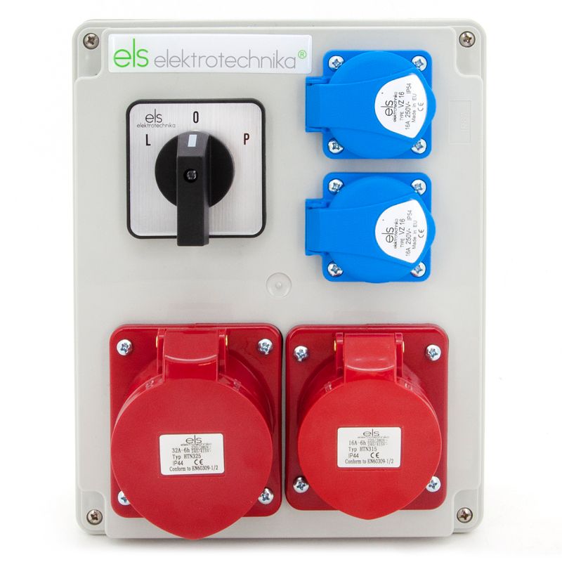 Rozdzielnica budowlana, skrzynka natynkowa ELS Elektrotechnika N211LP 32A/5P 16A/5P 2x230V, wyłącznik L-0-P, okablowana 1 szt.