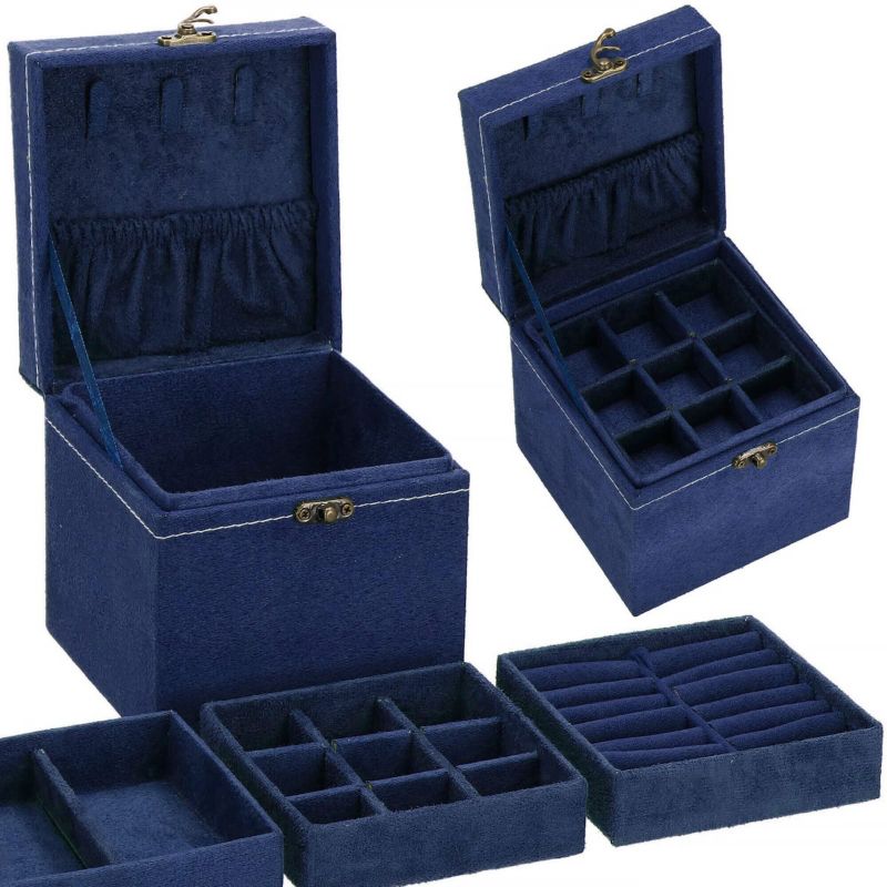 Szkatułka na biżuterię Springos 12x12x12 cm z ekoskóry welurowa z przegródkami 1 szt.