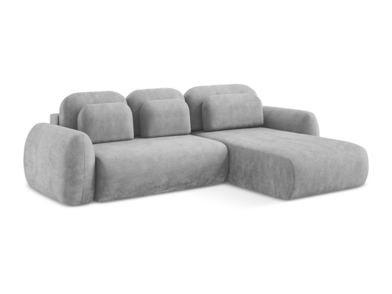 Narożnik prawostronny z funkcją spania LaMiaSofa FERRETTI z tkaniny szenilowej 304x190 cm jasny szary 1 szt.