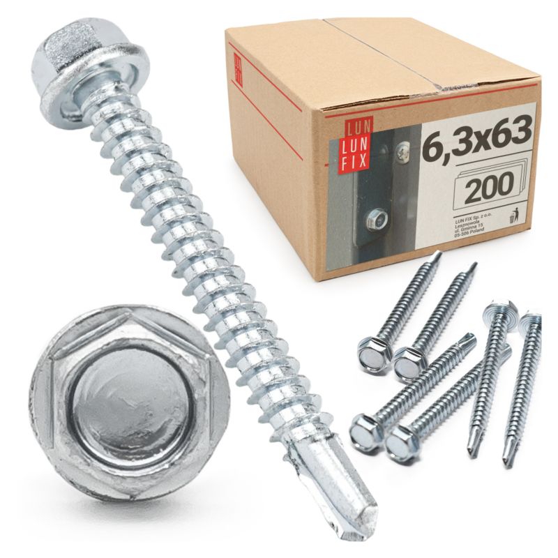 Wkręty do metalu Lun Fix samowiercące z łbem na klucz 6,3x63mm 200szt.
