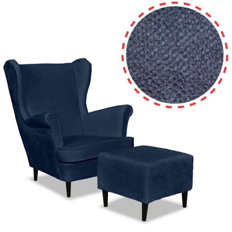 Fotel uszak do salonu z podnóżkiem Family Meble Bella granatowy 1szt